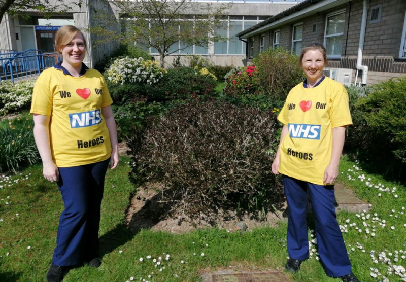 Emma and Lucy from the Clinical Research team at SaTH wearing the T-shirts