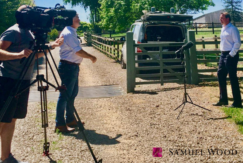 Russell Griffin, Co-Director of Shropshire sales and lettings firm Samuel Wood in front of the camera