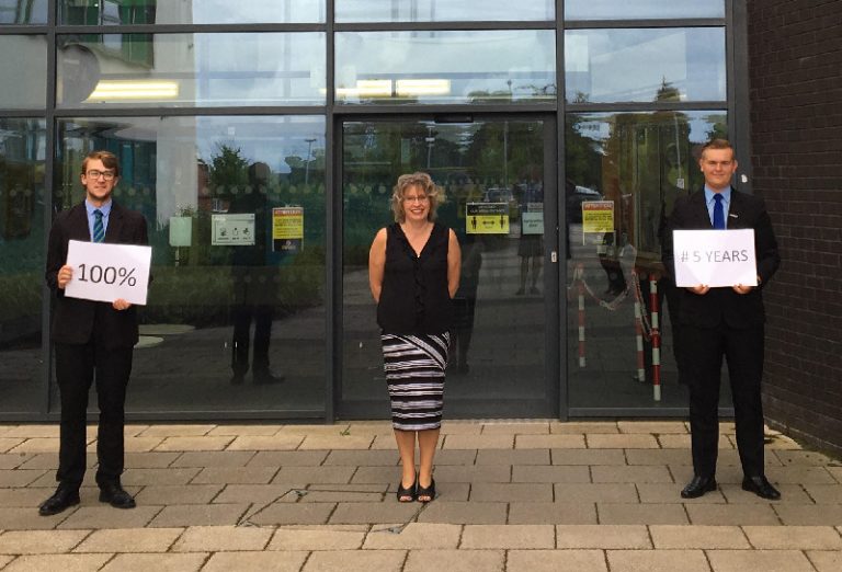 Samuel Hall (left) and Jamie Hireson are pictured at Ercall Wood with deputy headteacher Karen Athawaes
