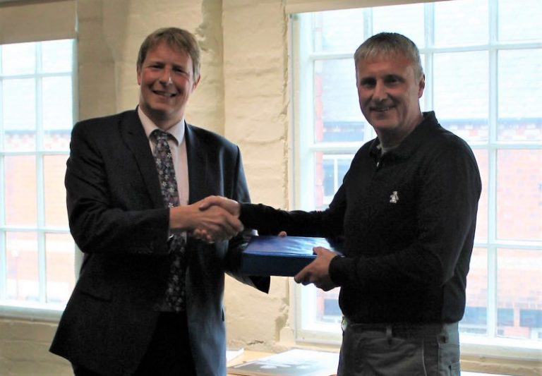 Morris Lubricants’ managing director Andrew Goddard (left) with Kenny Crane