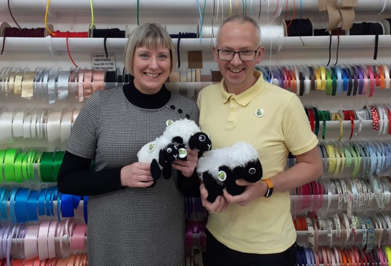 Pictured with some of the first sheep, husband and wife Adrienne and Dave Taylor. Adrienne runs the Dabberhashery in Wellington Market and Dave owns Saturday Cycles in the town.