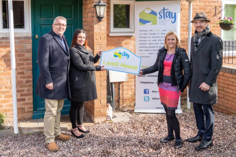 Hedley Corcoran (Midland Computers) Anna-Marie Corcoran (Midland Computers) Kay Bennett (STAY) and Terry Gee (STAY) at the newly named Lavell House