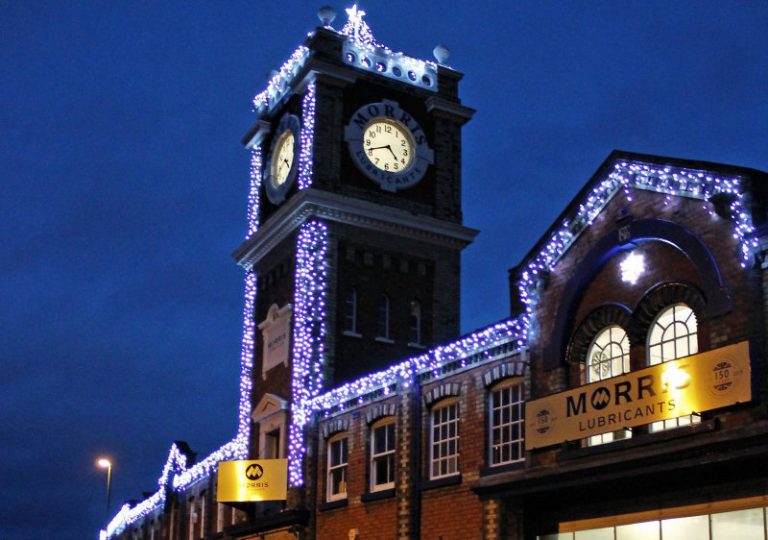 The Christmas lights display at Morris Lubricants in Castle Foregate, Shrewsbury