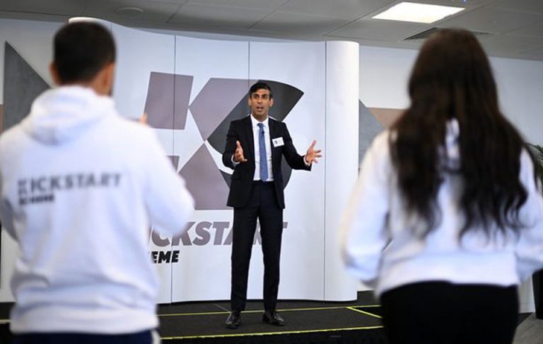 Chancellor Rishi Sunak pictured promoting the Kickstart scheme