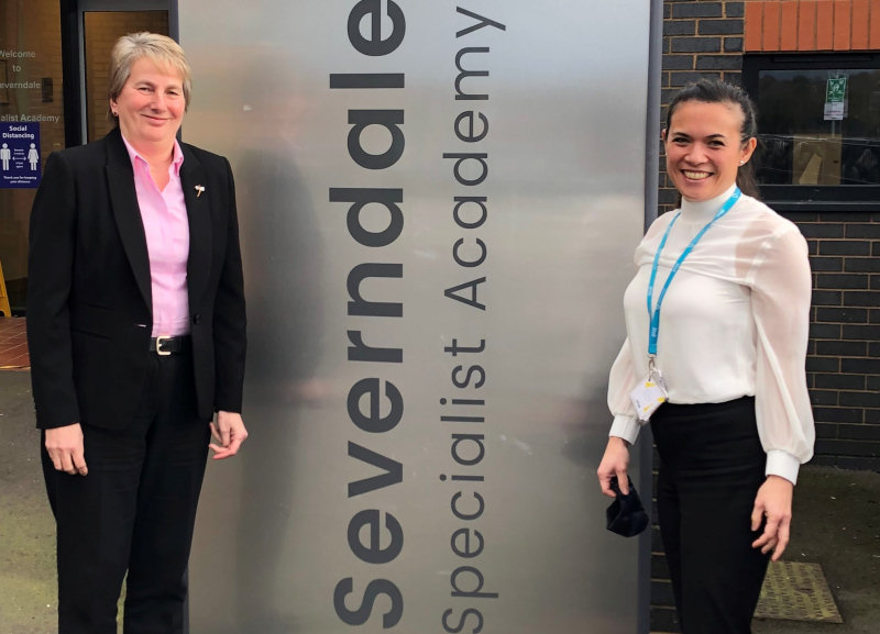Dr Gill Eatough, chief executive of the Learning Community Trust, with Sabrina Hobbs at Severndale Academy