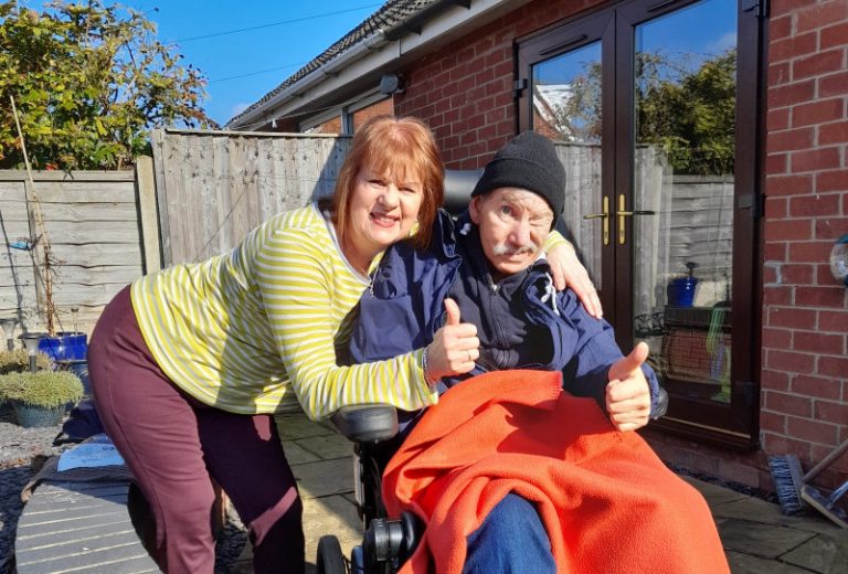 Julie Morris & Malcolm Watson in a hat. Photo: Brain Tumour Research