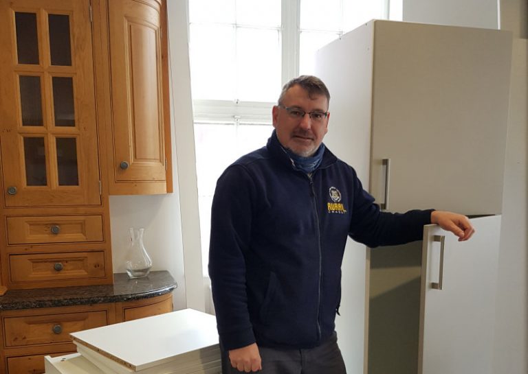 Ian Bebbington, chief executive of the Shropshire and West Midlands Agricultural Society with some of the donated kitchen units