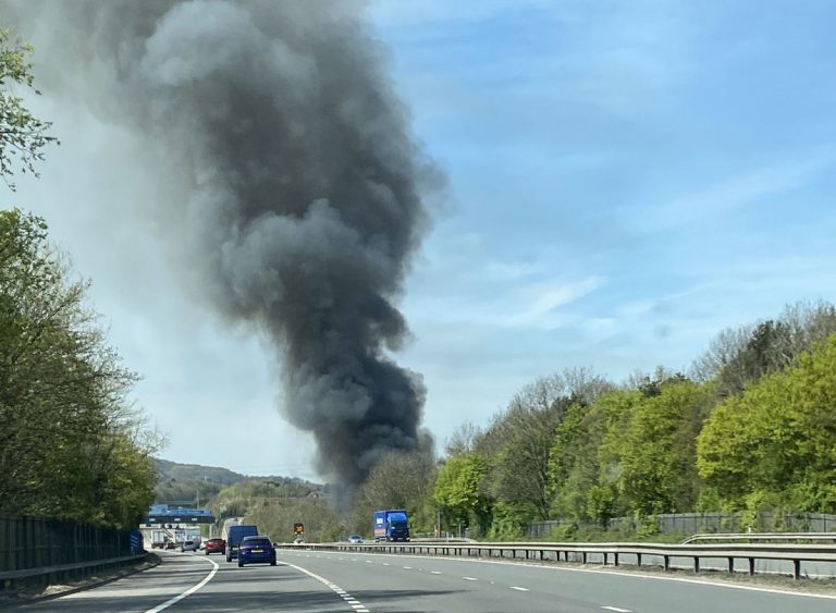 At the height of the fire smoke could be seen rising into the air. Photo: Rebekah Finch via twitter @bexf1nch