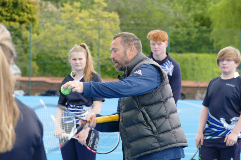 Wrekin tennis team training with professional tennis player Danny Sapsford