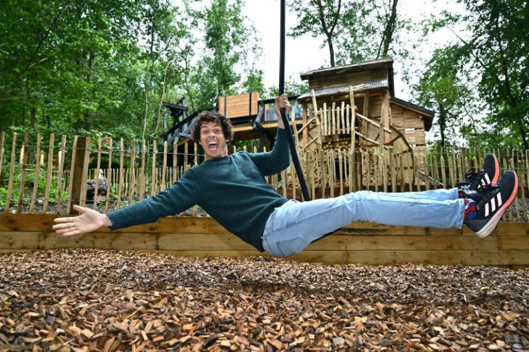Andy Day trying out the new zipline at Blists Hill Victorian Town