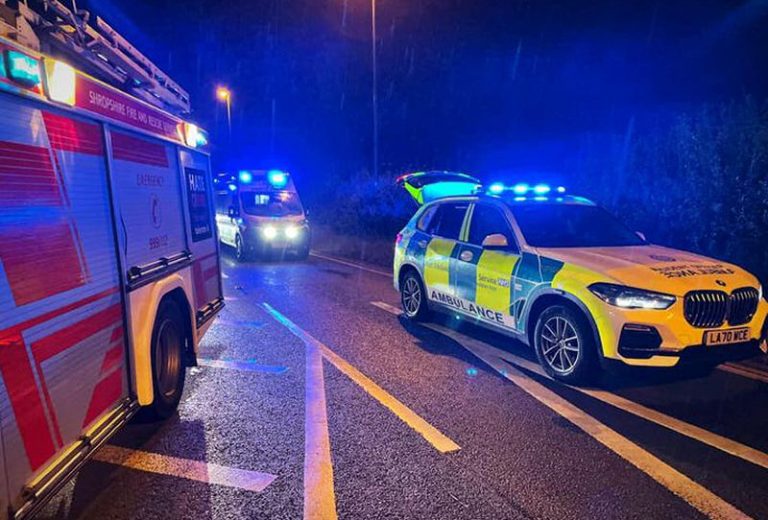 Emergency services at the scene of the collision on the A41 near Tern Hill. Photo: Shropshire Fire and Rescue Service