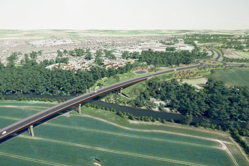A view of the proposed North West Relief Road viaduct in Shrewsbury