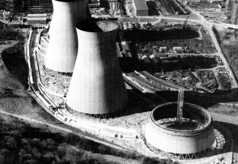 The cooling towers pictured under construction in 1967, were demolished in 2019. Photo: Courtesy of National Power/Ironbridge Power Station