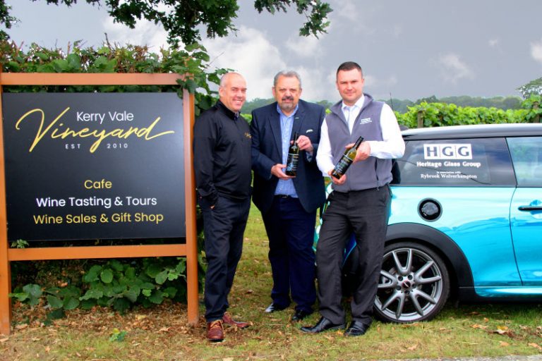 Russell Cooke, Owner of Kerry Vale Vineyard pictured with Managing Director of Heritage Glass Tony Randell and Jason Richards