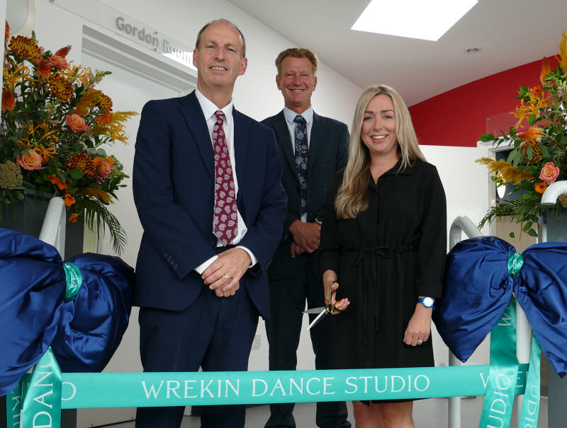Pictured at the official opening of the dance studio are Wrekin College Headteacher Tim Firth, David Winterton of Wrekin College, and Kellymainwaring of Packwood Haugh School
