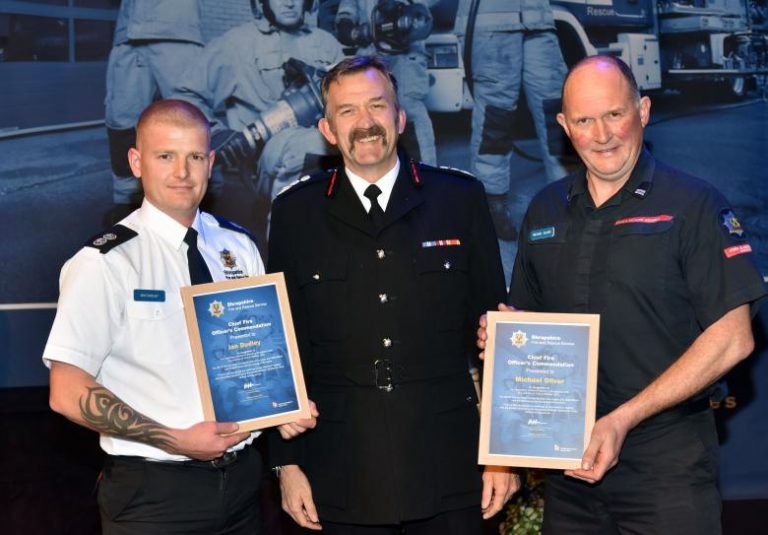 Chief Fire Officer Rod Hammerton pictured with Ian Dudley and Michael Oliver. Photo: Shropshire Fire and Rescue Service