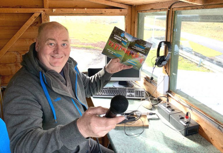 Gareth Ellis in the Triangle Bend commentary box at Loton Park