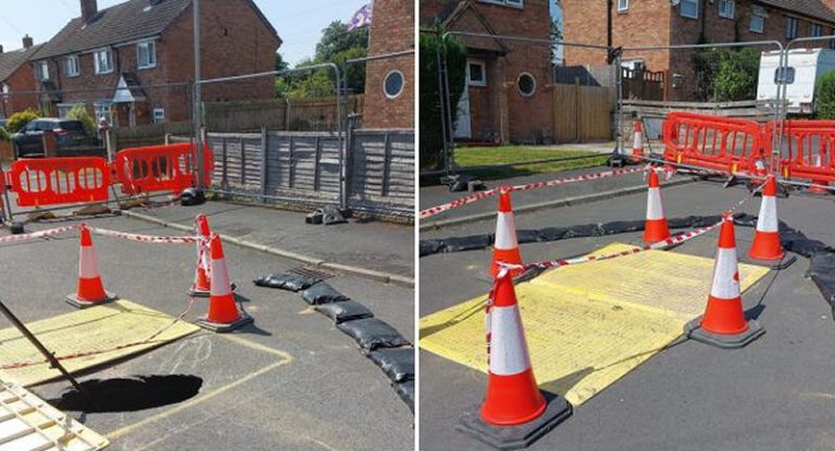 The sink hole in Park View, Broseley. Photo: Shropshire Council