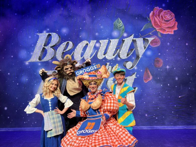 Beauty and the Beast cast members Samantha Dorrance as Beauty, Beast, Brad Fitt as Nurse Nelly and Tommy J Rollason starring as comedy character Jangles