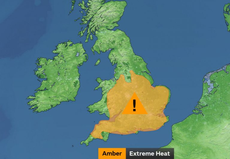 Temperatures are likely to rise into the low-to-mid 30s Celsius for those within the warning area. Image: Met Office