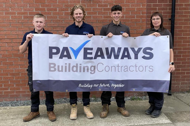 New Pave Aways' apprentices - Max Williams, Lloyd Hart, Charlie Lowe, Zoe Booth