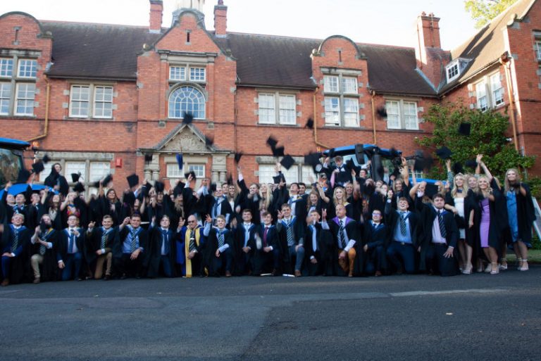 Students outside the Harper main building