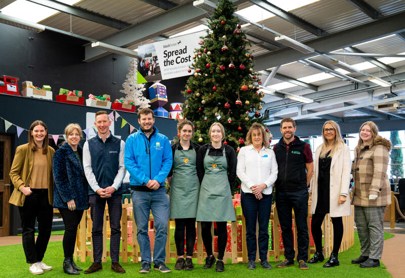 Launching the Shropshire Christmas Comfort and Joy initiative are (from left) Amelia Redge and Dena Evans from Reech, Richard Harman from Berrys, Max Ball from Salop Leisure, Kate Mitchell and Jess Walton from Love Coffee, Sian Rees from Salop Leisure, Darren Jarman from Lowfield Timber Frames and Sarah Lyons and Rhiannon Andrews from Morris Leisure