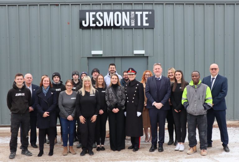 The award winning Jesmonite team celebrates with the HM Lord-Lieutenant of Shropshire Anna Turner