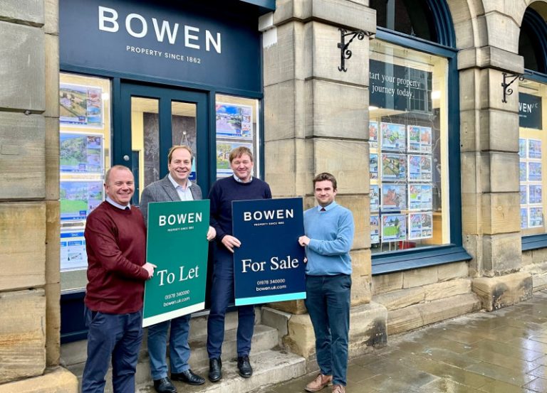 Bowen partners Jon Bevan, Eddie Bowen, James Sumner and Andy Brown unveil the new branding outside the firm's Ellesmere HQ