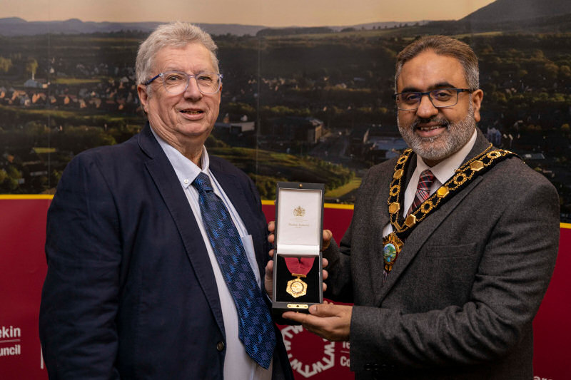 Former councillor, Rob Sloan is pictured with Raj Mehta, Mayor of the Borough of Telford and Wrekin. Photo: Telford & Wrekin Council