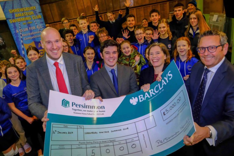 Shrewsbury Amateur Swimming club has received a £5,000 cash boost from Persimmon Homes West Midlands