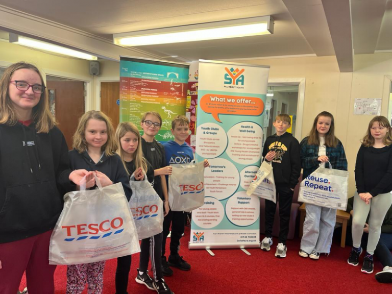 Katie Evans, Ruby Evans, Elina Herbert, Kian Dally, Evalyn Dally, Noel Jones, Sophie Boyd and Olivia Smith who all attend youth programmes organised by SYA