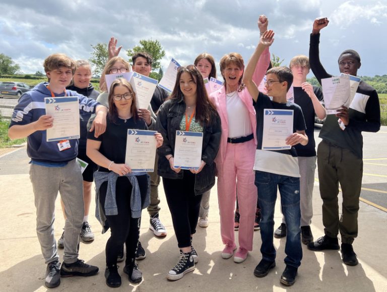 Lord Lieutenant Mrs Anna Turner celebrates with the youngsters supported by SYA after they were presented with their awards