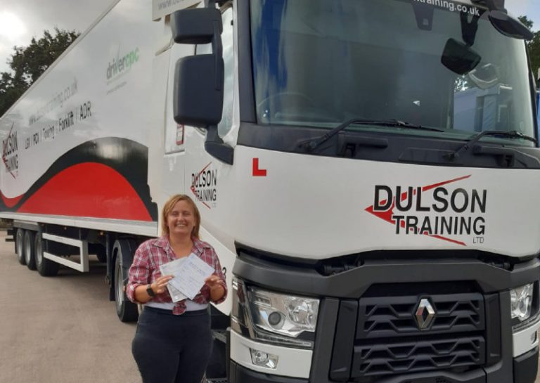 Cassie Walsh, who passed the Skills Bootcamp Pathway H, upgrading from Cat C to C+E first time in Telford with no driving faults