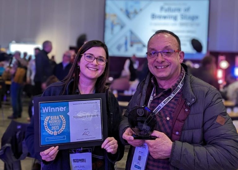 Hobsons Brewery wins 'Commercial Achievement' award at SIBA Business Awards 2023 Pictured are Charlie Farman, Marketing Coordinator and Nick Davis, founder