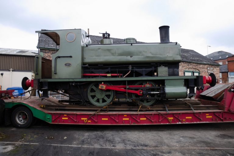 The locomotive arriving at Cambrian Heritage Railway in Oswestry