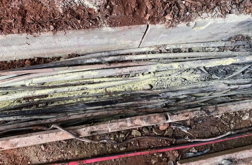 Inside cable troughing which caught fire near Telford. Photo: Network Rail