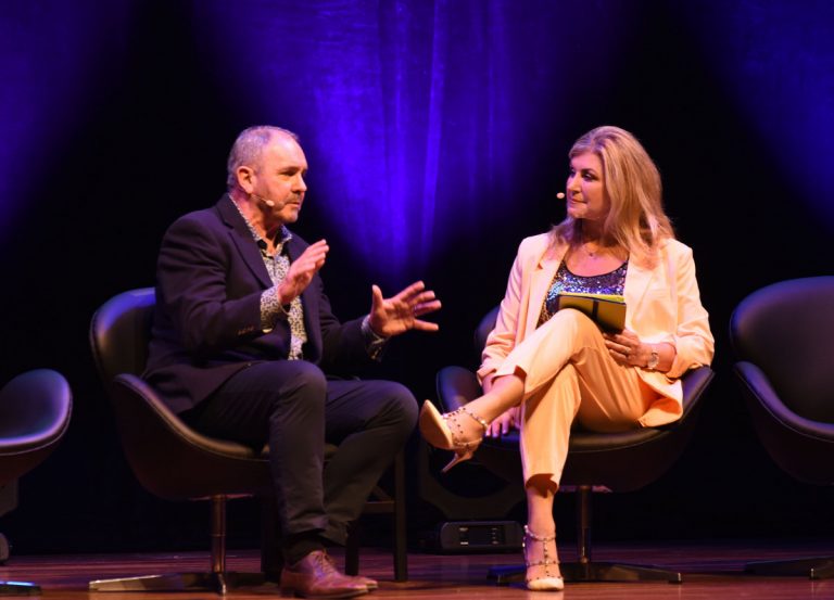 Alan Fletcher, star of iconic television programme Neighbours on stage with his real-life wife; Presenter and Journalist, Jennifer Hansen