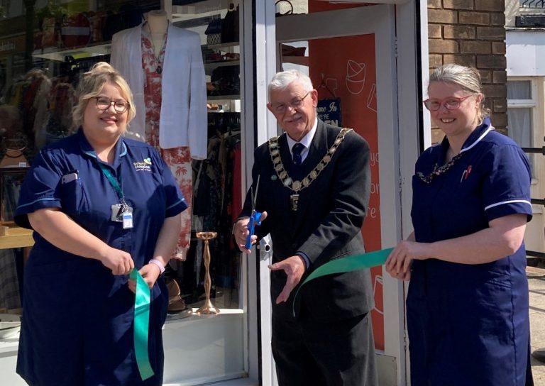 Pictured at the opening are Charlotte Roberts, Severn Hospice Outreach Nurse, Councillor Roberts, Mayor of Oakengates, Roberta Hill, Severn Hospice Outreach Nurse