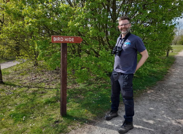Ed Andrews, Shropshire Council’s country parks and heritage sites manager (south), taking an early opportunity to observe the birds