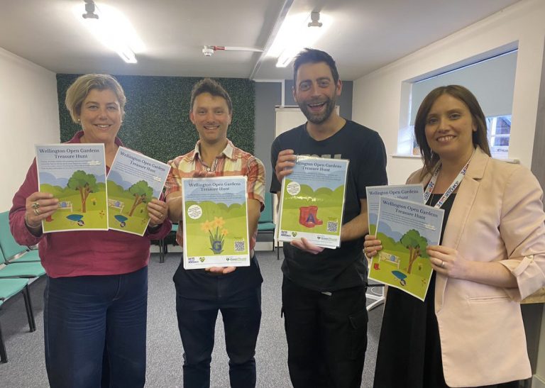 Sally Themans of Love Wellington with retailers Tony (Anthony's of Wellington) and Jon (Boardroom Gaming Café) and Community Resource Fundraising Manager Stacey Teece