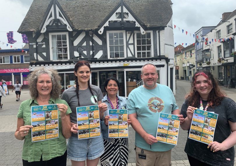 Pictured from left, Jane Bundy of Climate Action Hub, Keli King of Little Green Pantry, Paola Armstrong of Wellington Town Council and Damian Breeze and Harriet Wilkes of The Wellington Orbit