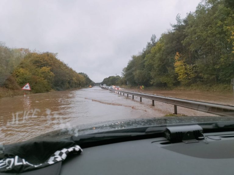 A photo of flooding on the M54 at Telford taken by West Mercia Police