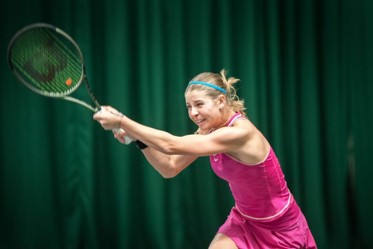 British player Hannah Klugman in action during her second qualifying round victory at The Shrewsbury Club. Photo: Richard Dawson Photography