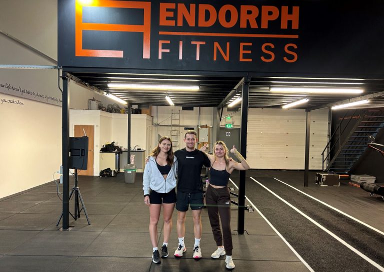 Connor Bishop with Holly Climo and Lucy Bishop at the new Endorph Fitness premises