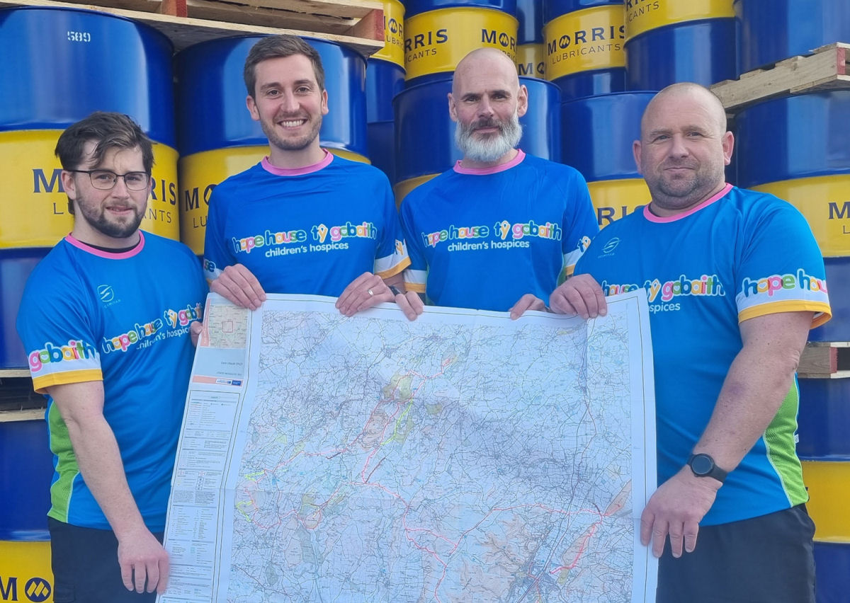 Ready to take on the Longmynd Hike challenge are (from left) Morris Lubricants colleagues Joe Fox, Owen Lloyd, Kim Mamaras and Russell Fox