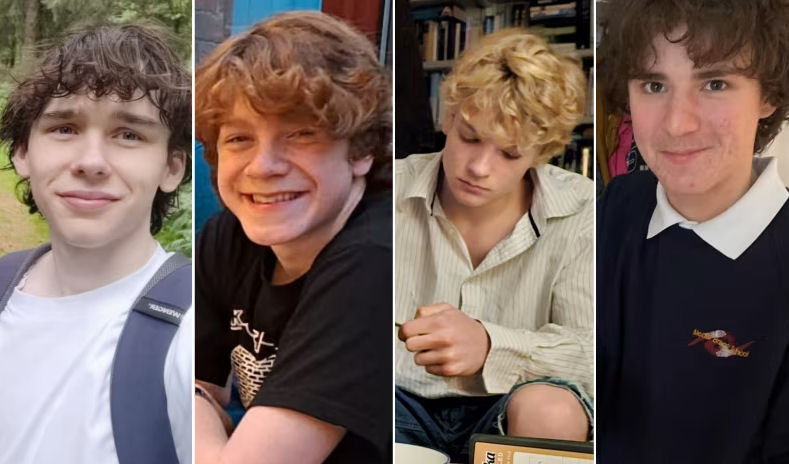 Jevon Hirst, Harvey Owen, Wilf Fitchett and Hugo Morris were reported missing on Sunday. Image: North Wales Police