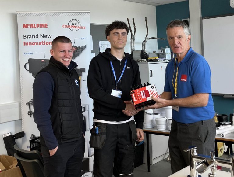 Mitch Lloyd, Pipekit, Connor Edward, Full Time L2 Technical Certificate in Plumbing Student, Paul Burt, McAlpine Plumbing
