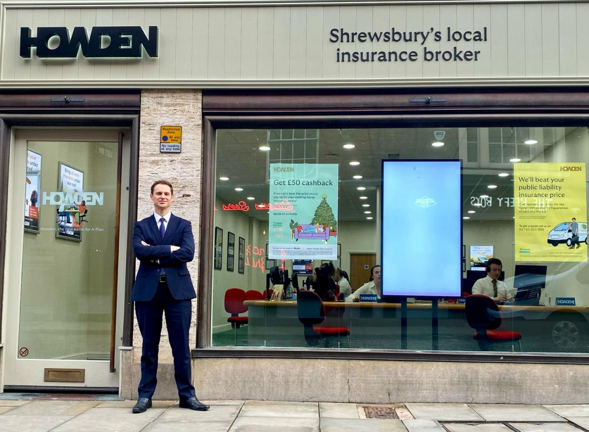 Chris Beane outside Howden Insurance in Shrewsbury town centre.