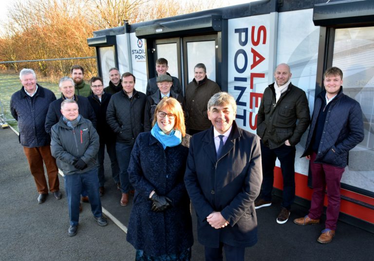 Chris Morris, Director at Morris Property, Liz Lowe, Head of Development at Morris Property and Toby Shaw, Towler Shaw Roberts at the Stadium Point Winter Warmer Event